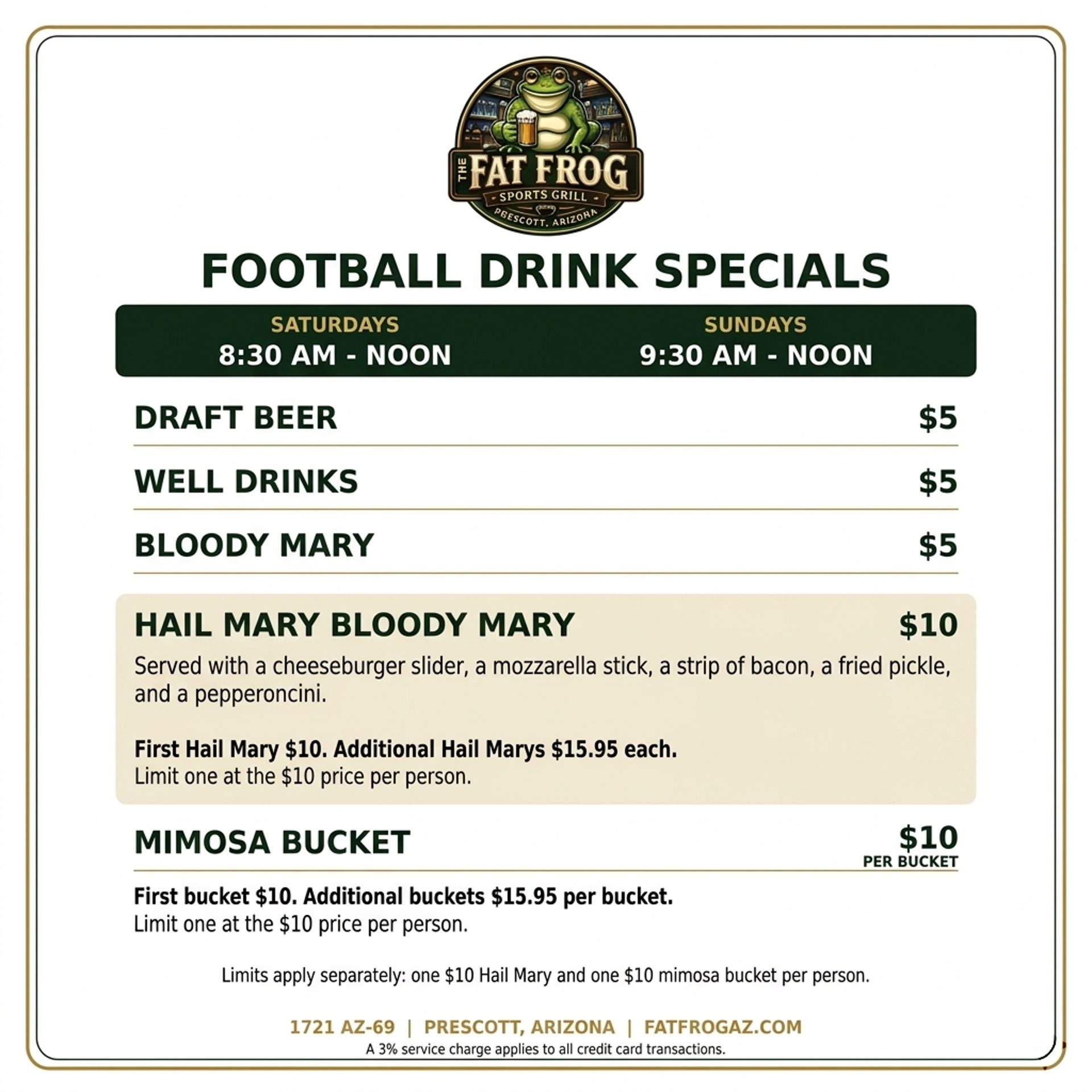 Football Drink Specials