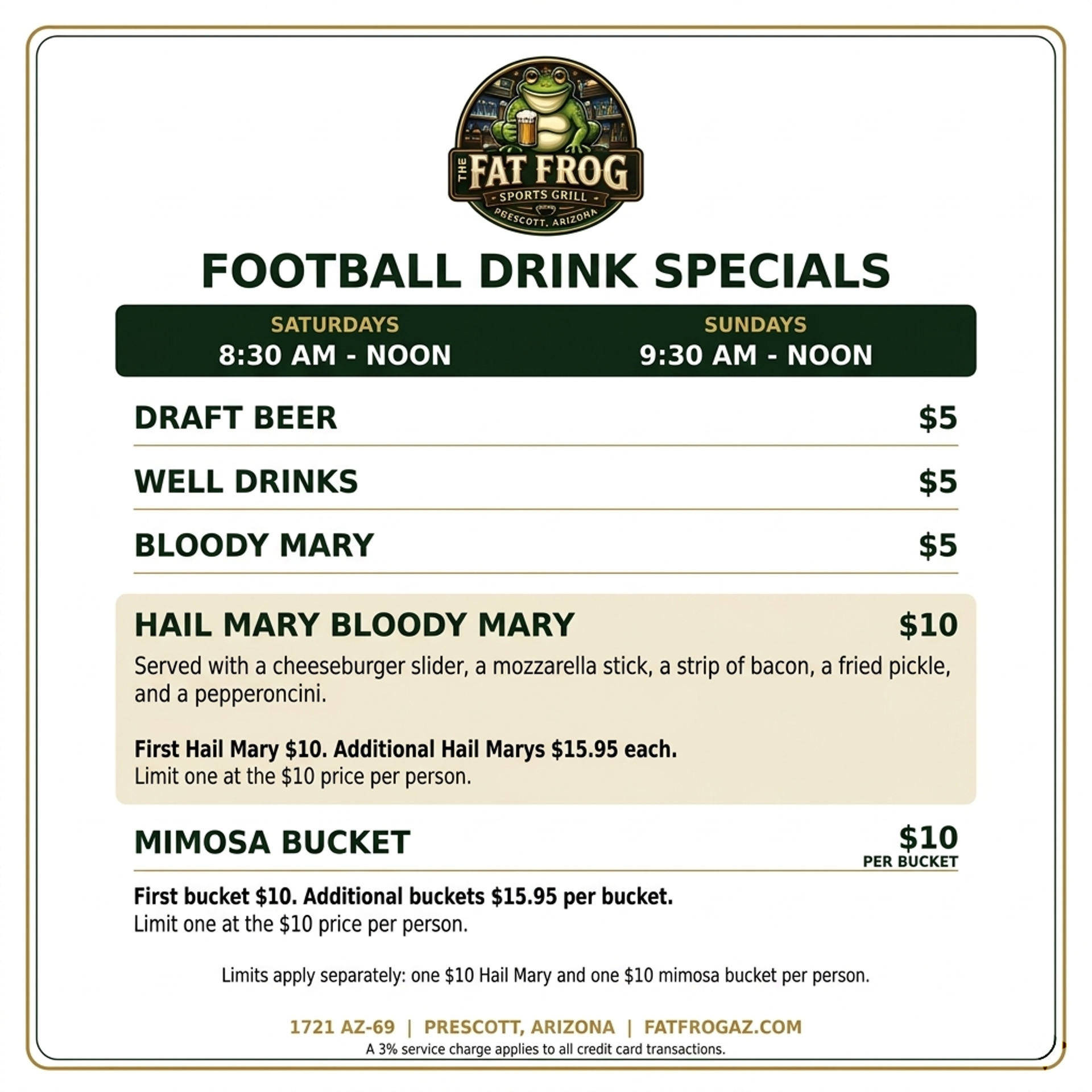Football Drink Specials