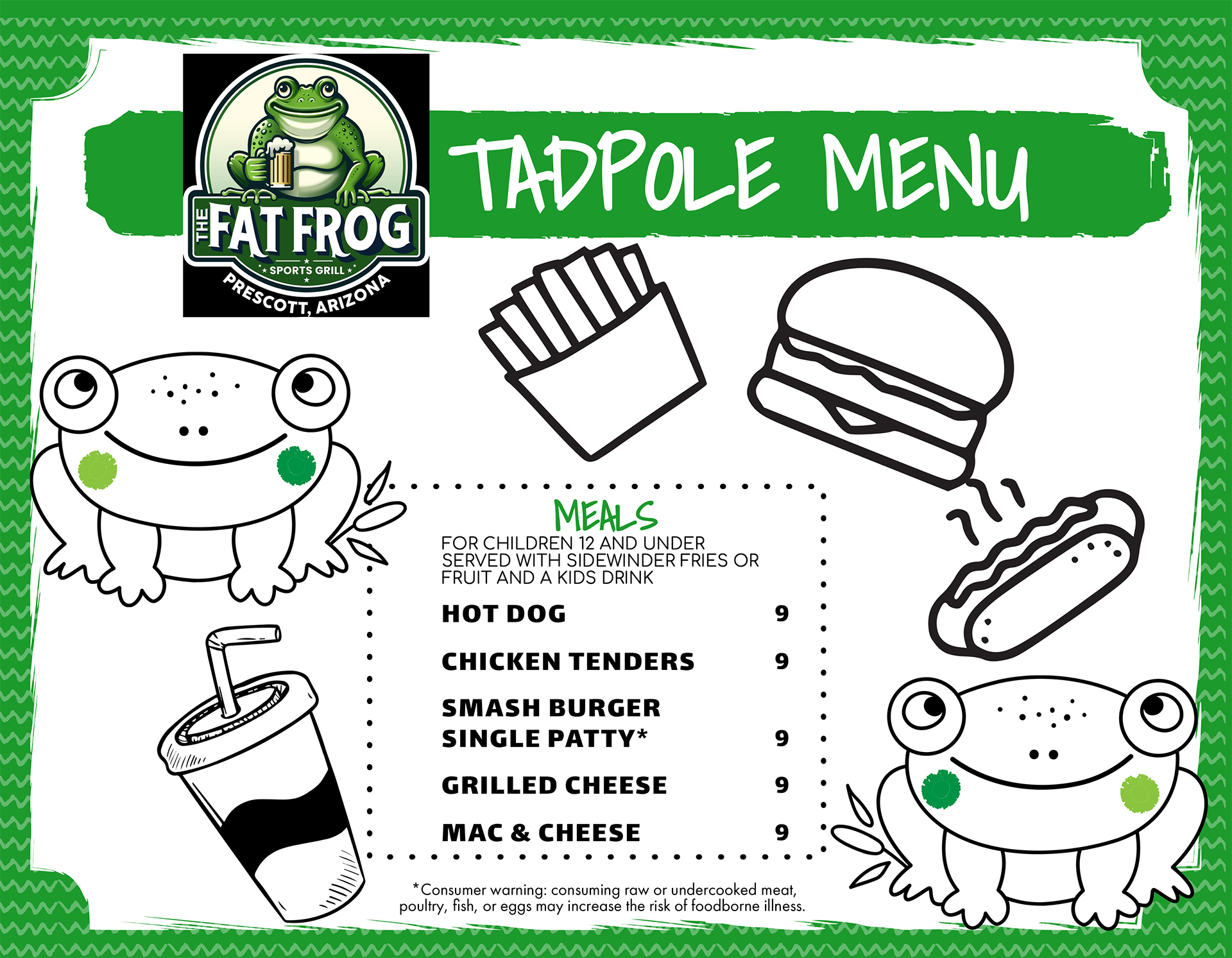 The Fat Frog Sports Grill in Prescott, Arizona - Kid's Menu